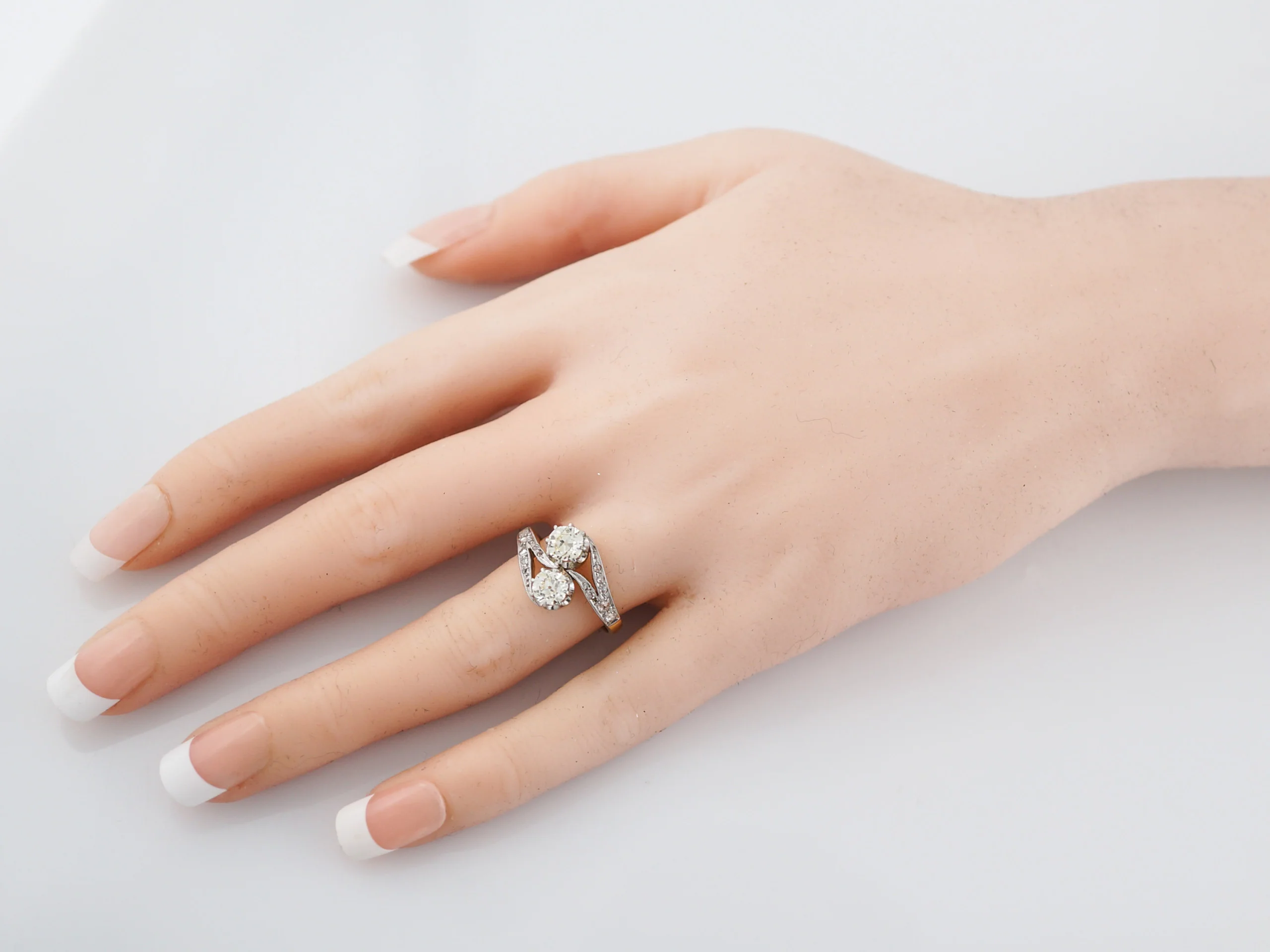 ***RTV***Antique Right Hand Ring Edwardian .76 Old Mine Cut Diamonds in Platinum & 18K Yellow Gold - Image 9