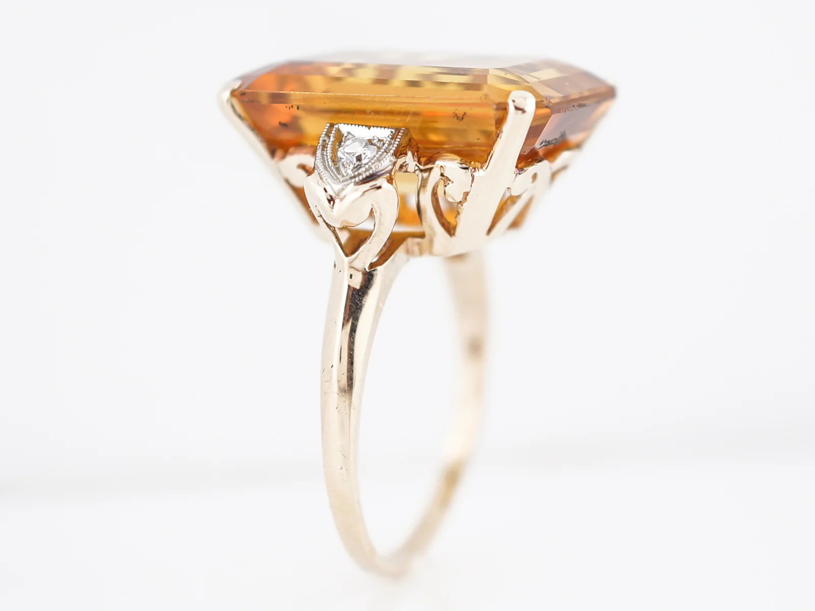 Antique Right Hand Ring Mid-Century 17.8 Emerald Cut Citrine in 14k Yellow Gold - Image 5