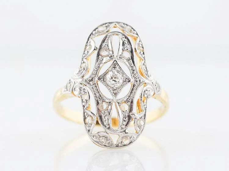 Antique Right Hand Ring Victorian .05 Old European Cut Diamond in 14k Yellow & White Gold