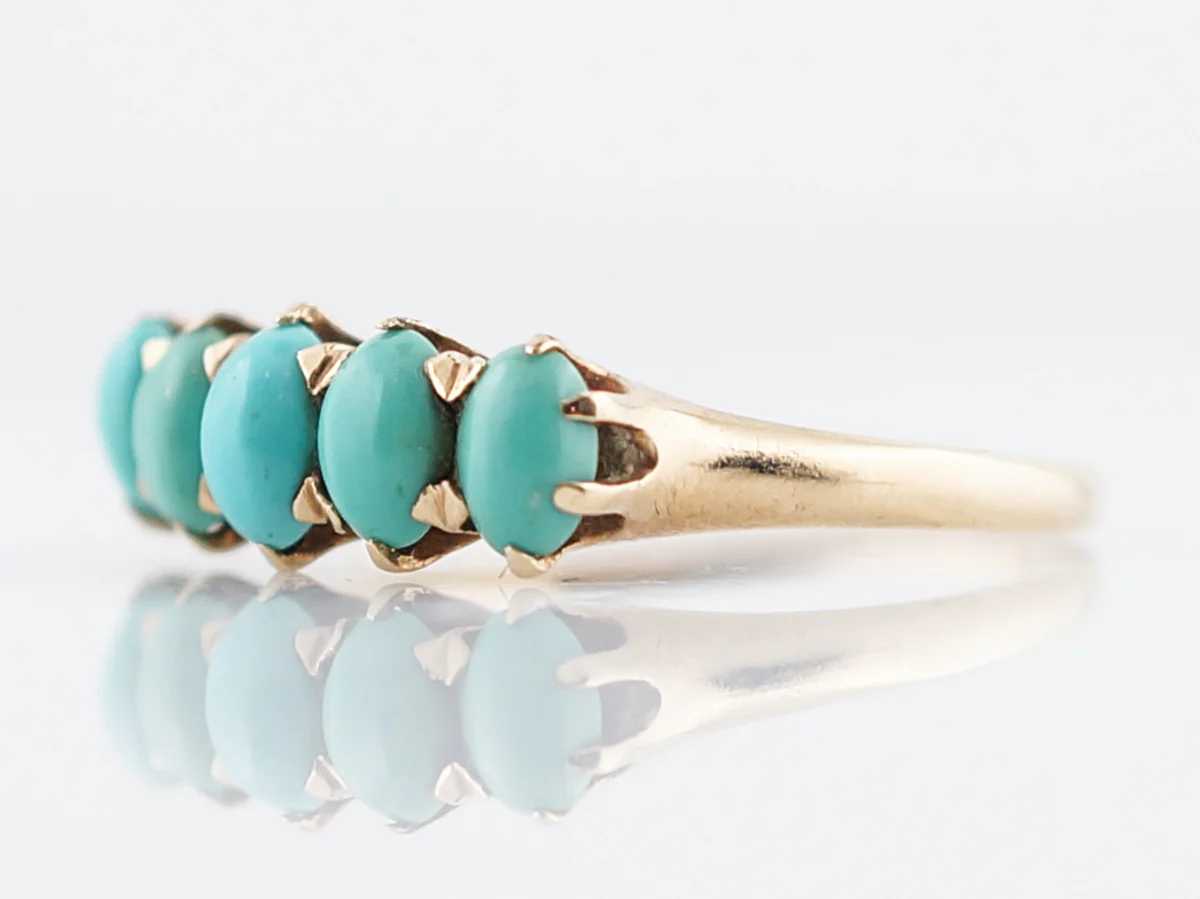 Antique Right Hand Ring Victorian 1.00 Cabochon Cut Turquoise in 14k Yellow Gold - Image 2