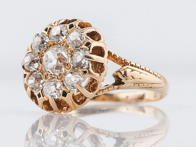 Antique Right Hand Ring Victorian 1.34 Old Mine Cut Diamonds in 18k Yellow Gold - Image 2