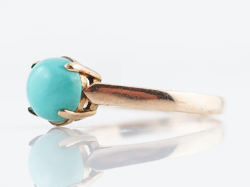 Antique Right Hand Ring Victorian 1.60 Cabochon Cut Turquoise in 9k Yellow Gold - Image 2