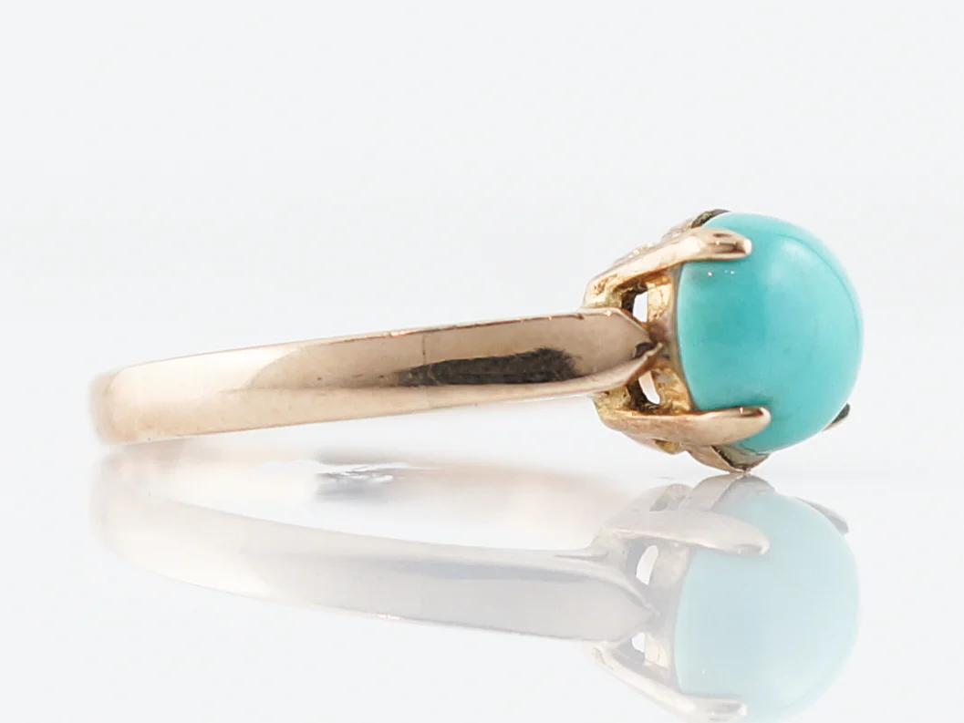 Antique Right Hand Ring Victorian 1.60 Cabochon Cut Turquoise in 9k Yellow Gold - Image 3