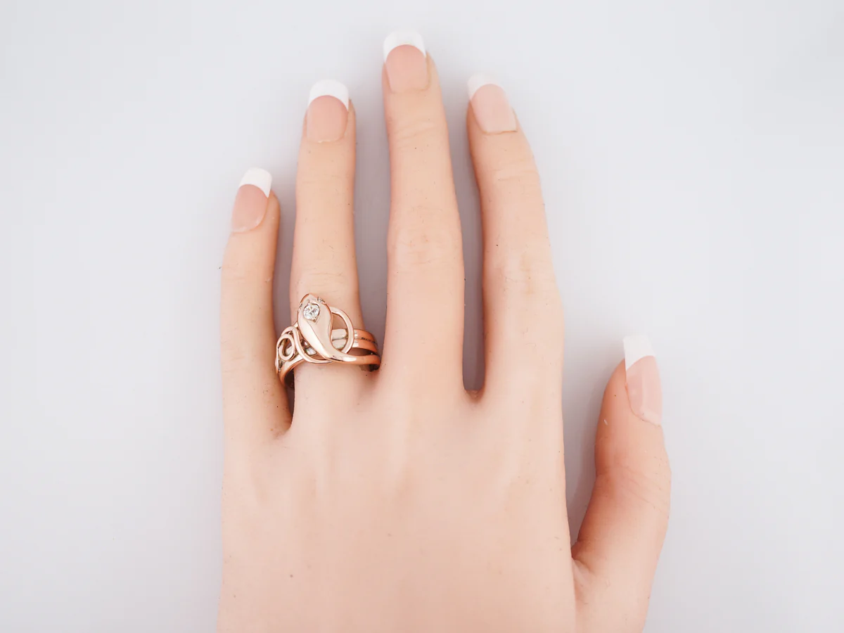 Antique Right Hand Ring Victorian .20 Old Mine Cut Diamond in 12k Rose Gold - Image 5