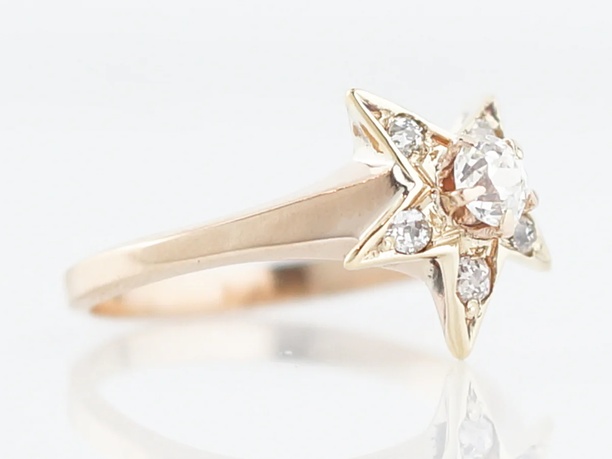 Antique Right Hand Ring Victorian .20 Old Mine Cut Diamond in 14k Yellow Gold - Image 3