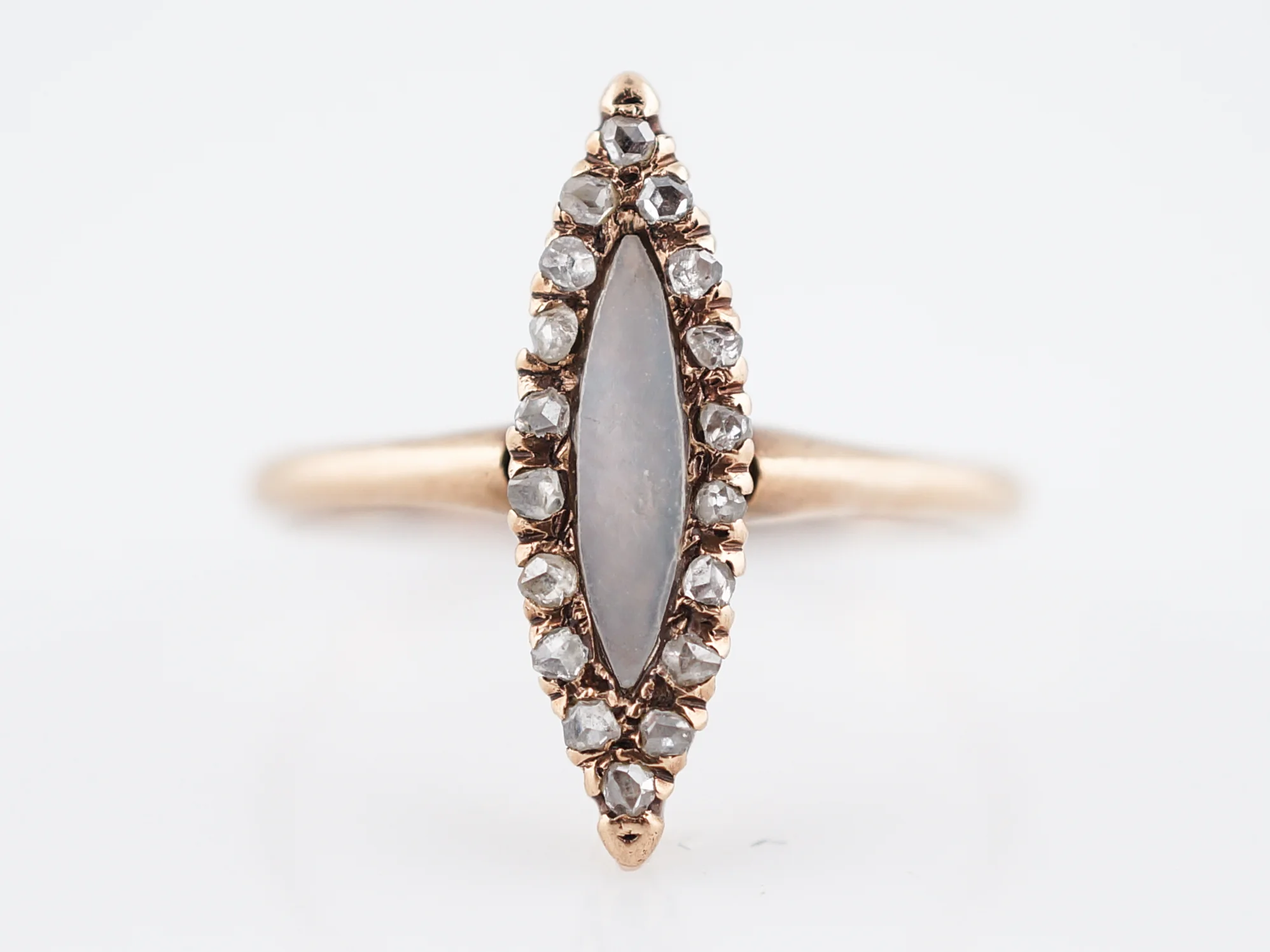 Antique Right Hand Ring Victorian .25 Rose Cut Diamonds & Mother of Pearl in 14k Yellow Gold - Image 2
