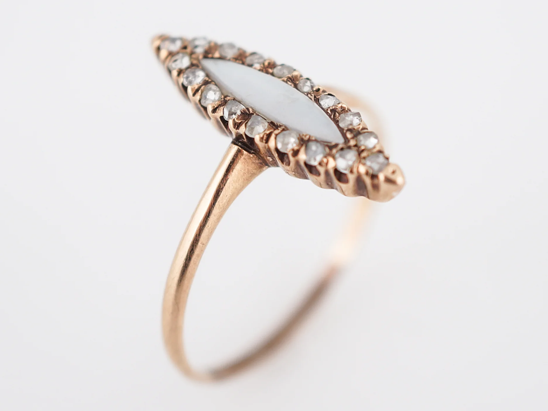 Antique Right Hand Ring Victorian .25 Rose Cut Diamonds & Mother of Pearl in 14k Yellow Gold - Image 6