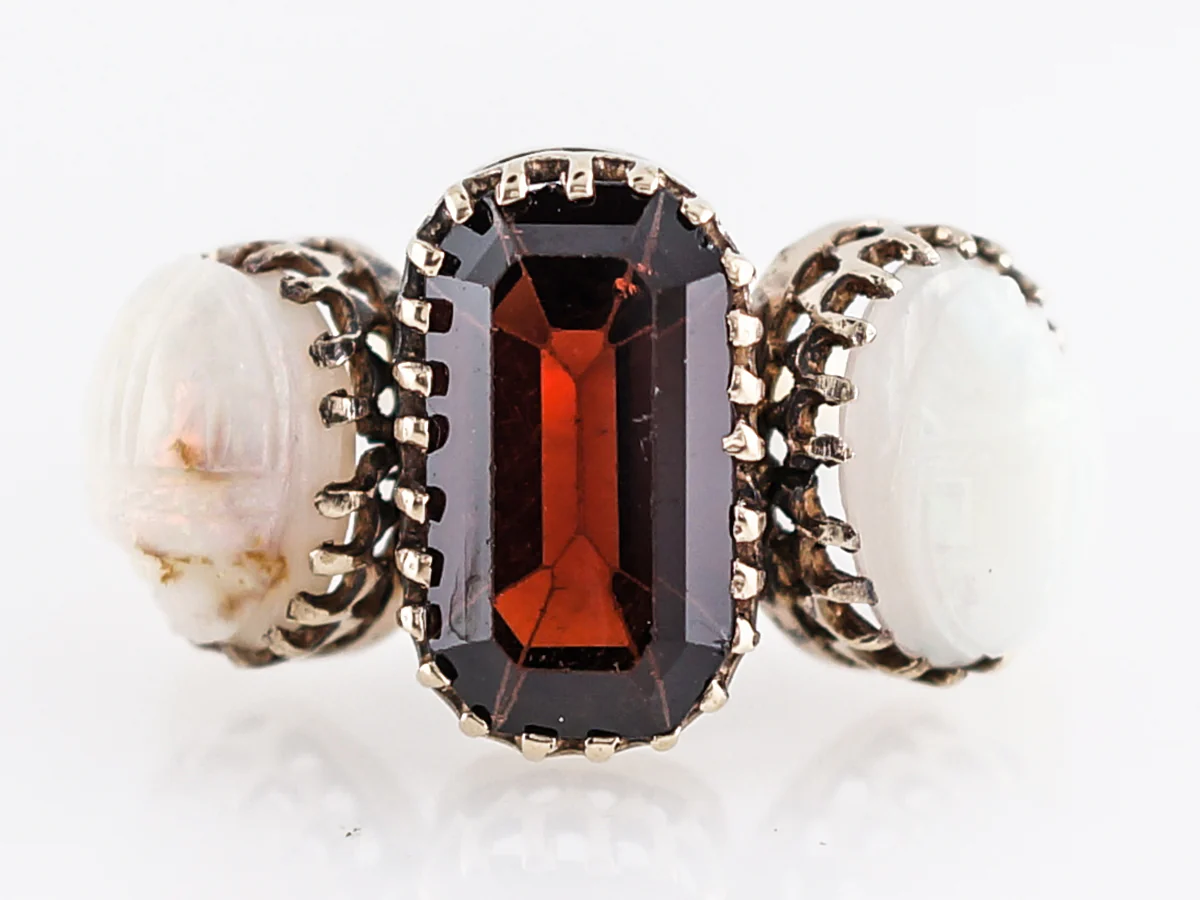 Antique Right Hand Ring Victorian 3.65 Emerald Cut Garnet in 18k Yellow Gold