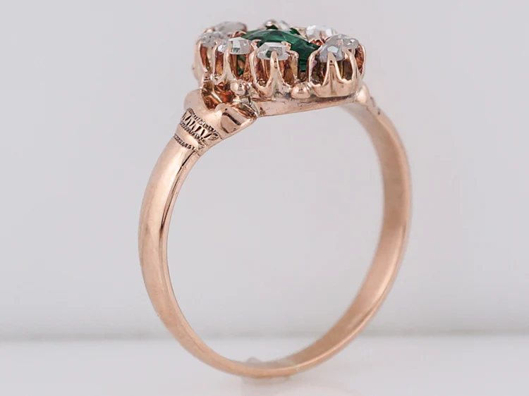 Antique Right Hand Ring Victorian .30 Marquis Cut Synthetic Emerald in 10k Rose Gold - Image 5