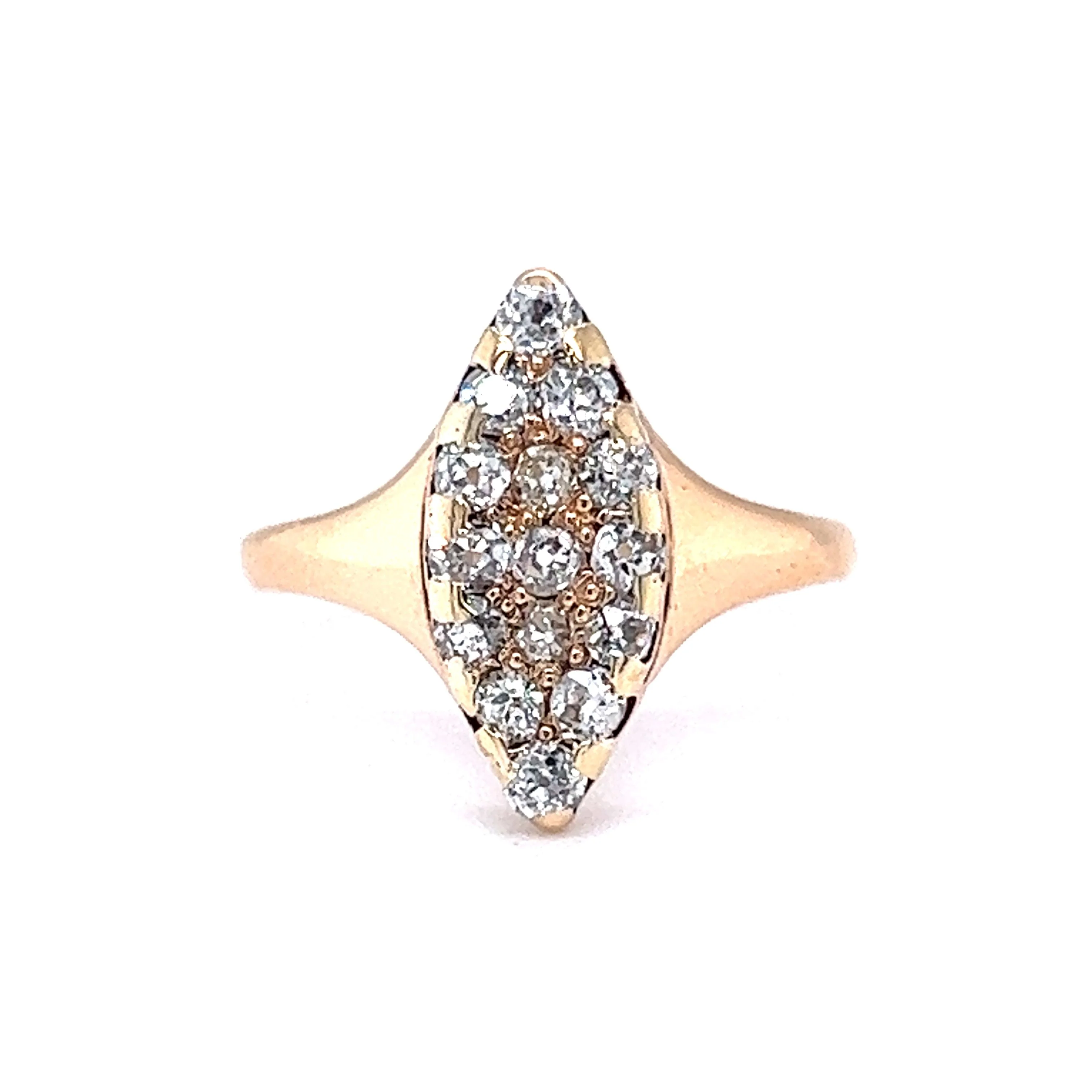 Victorian Cocktail Ring .45 Old European Cut Diamonds in 14k Yellow Gold