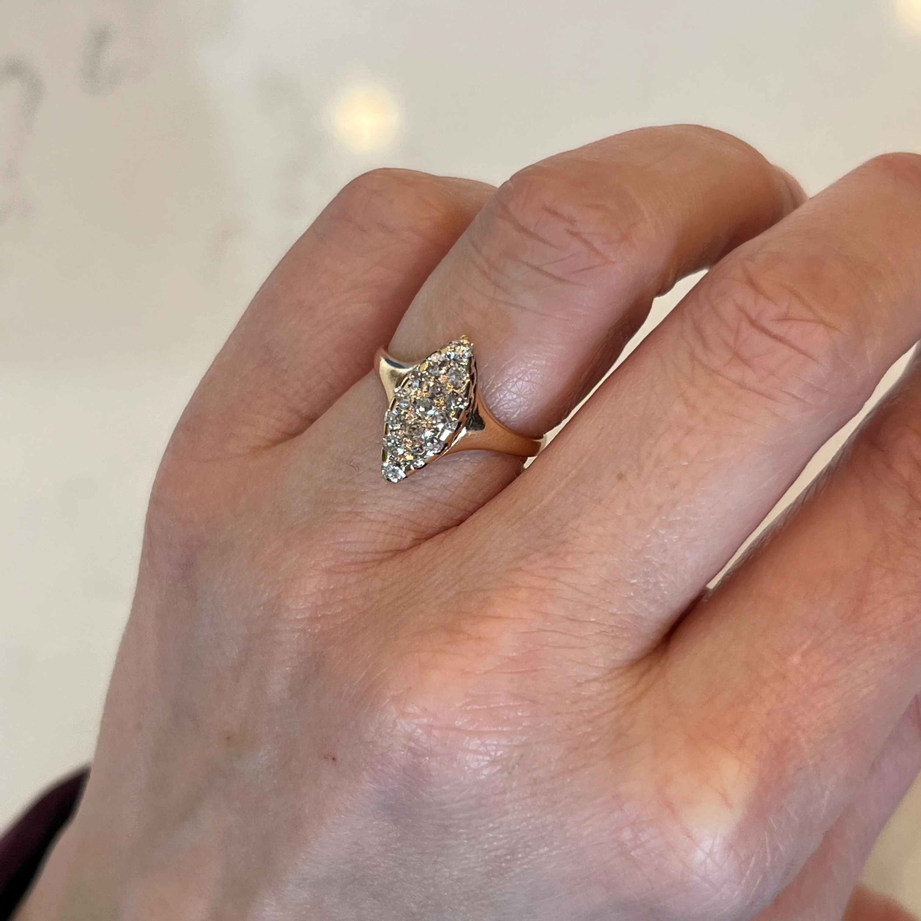 Victorian Cocktail Ring .45 Old European Cut Diamonds in 14k Yellow Gold - Image 6