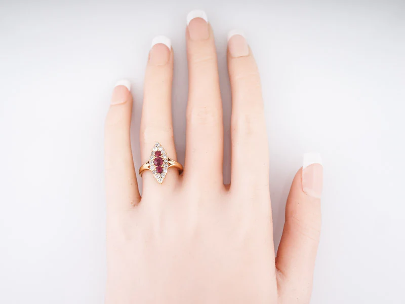 Antique Right Hand Ring Victorian .53 Round Cut Ruby's & .80 Old Mine Cut Diamonds in 18k Yellow Gold - Image 6