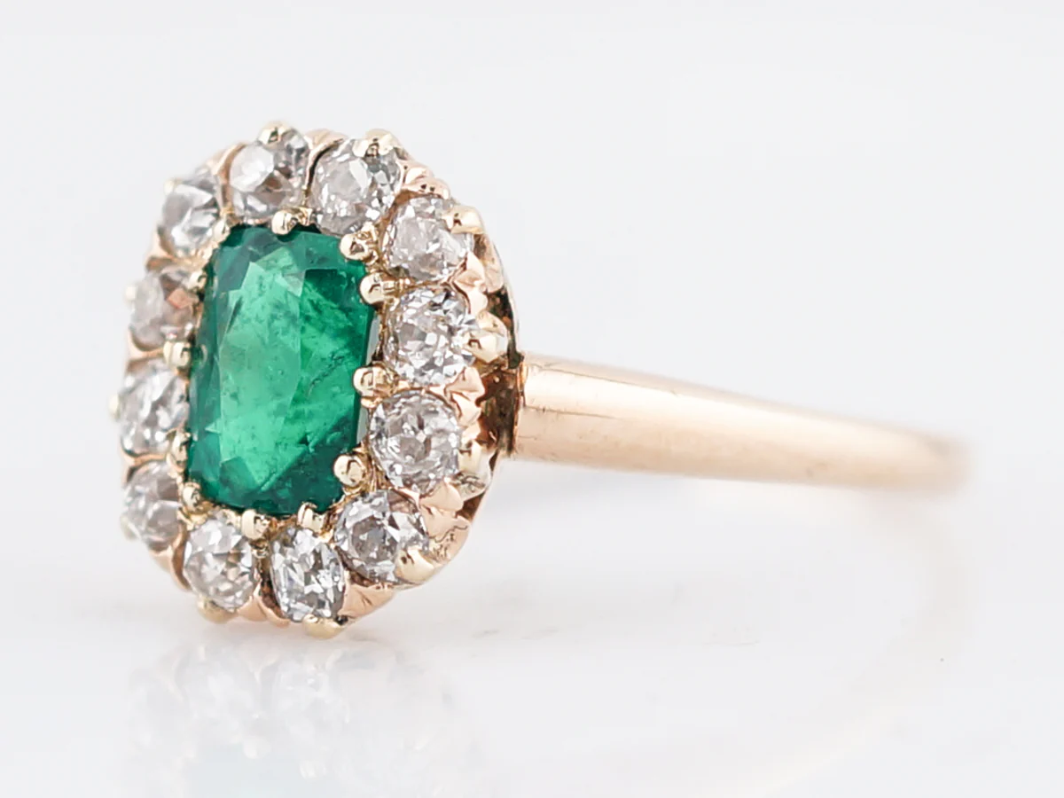 Antique Right Hand Ring Victorian .75 Cushion Cut Emerald in 14k Yellow Gold - Image 2