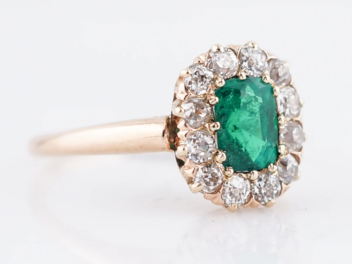 Antique Right Hand Ring Victorian .75 Cushion Cut Emerald in 14k Yellow Gold - Image 3