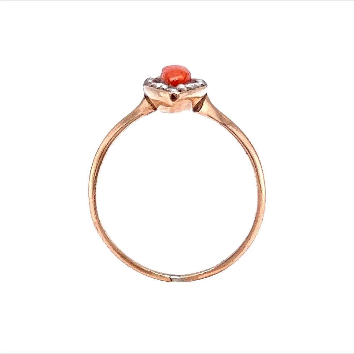 Antique Right Hand Ring Victorian Coral & Pearls in 14k Yellow Gold - Image 4