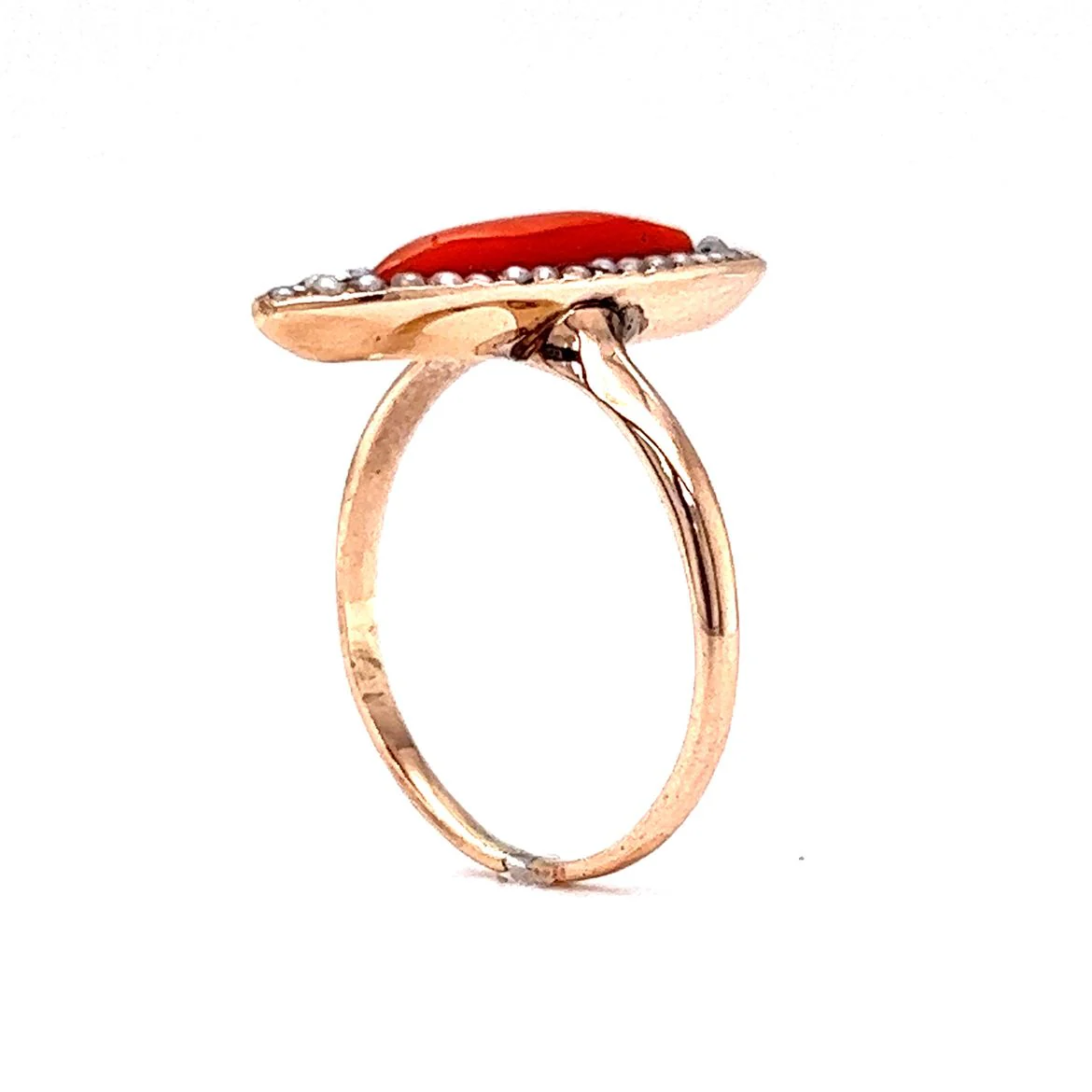 Antique Right Hand Ring Victorian Coral & Pearls in 14k Yellow Gold - Image 5