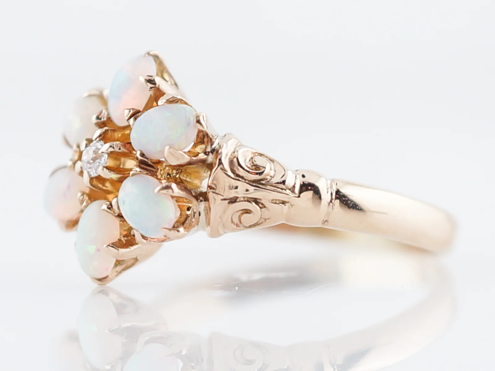 Antique Right Hand Ring Victorian Opal & Diamond in 14k Yellow Gold - Image 2
