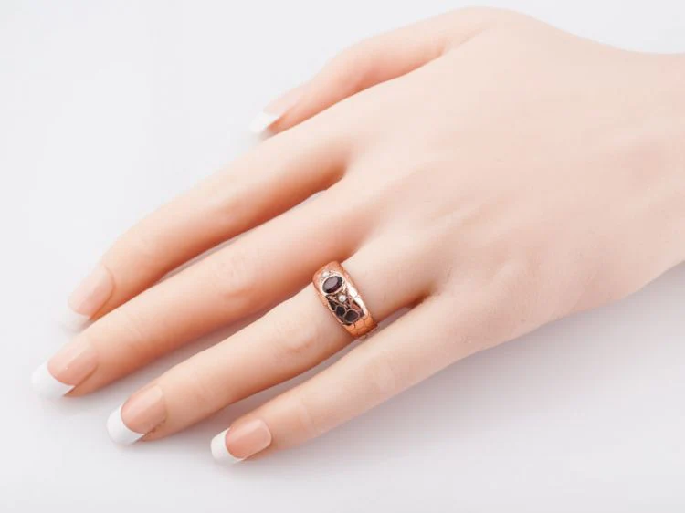 Antique Right Hand Snake Ring Victorian .24 Oval Cut Garnet & Pearl in 14k Rose Gold - Image 8