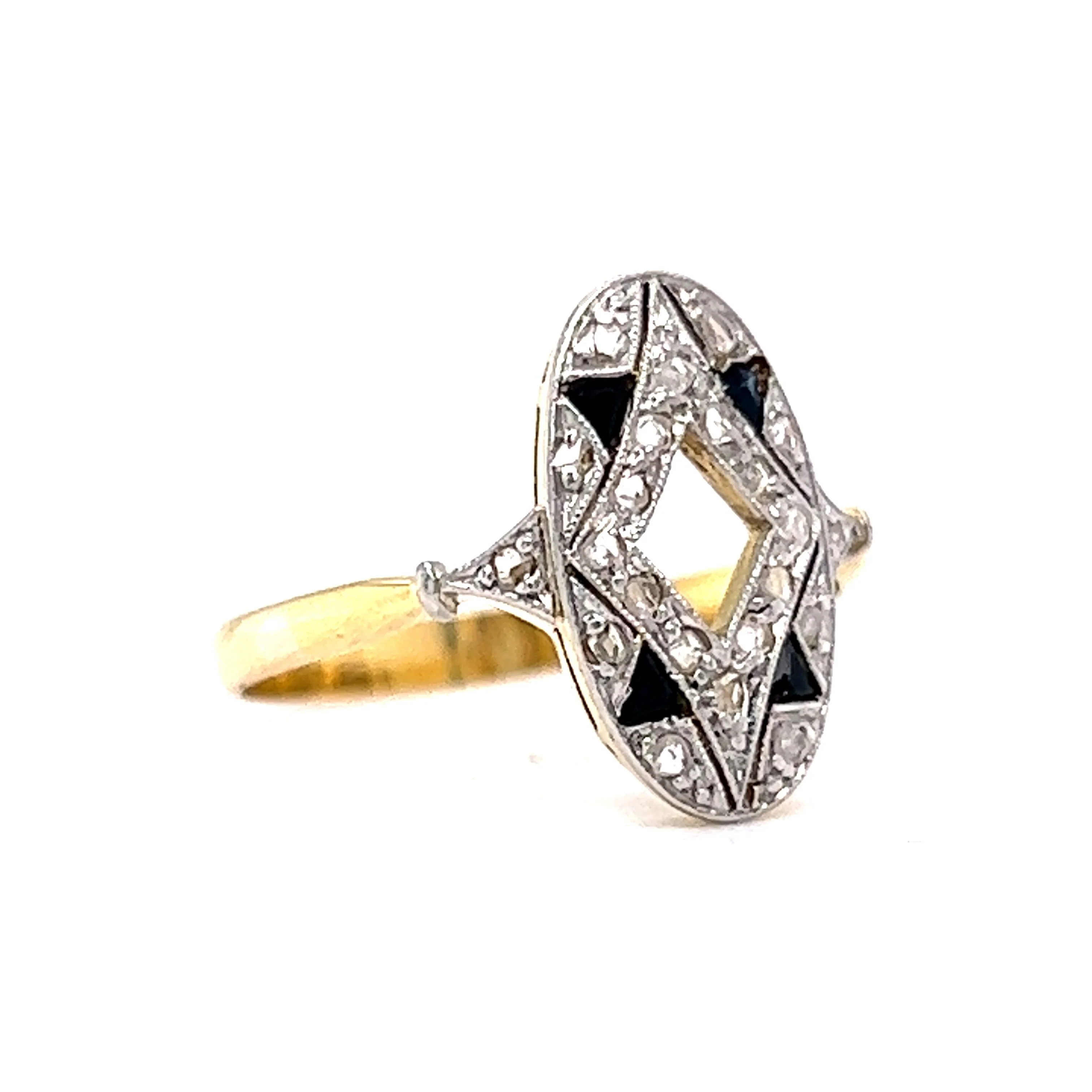 Antique Rose Cut Diamond & Sapphire Ring in 14k Gold - Image 3