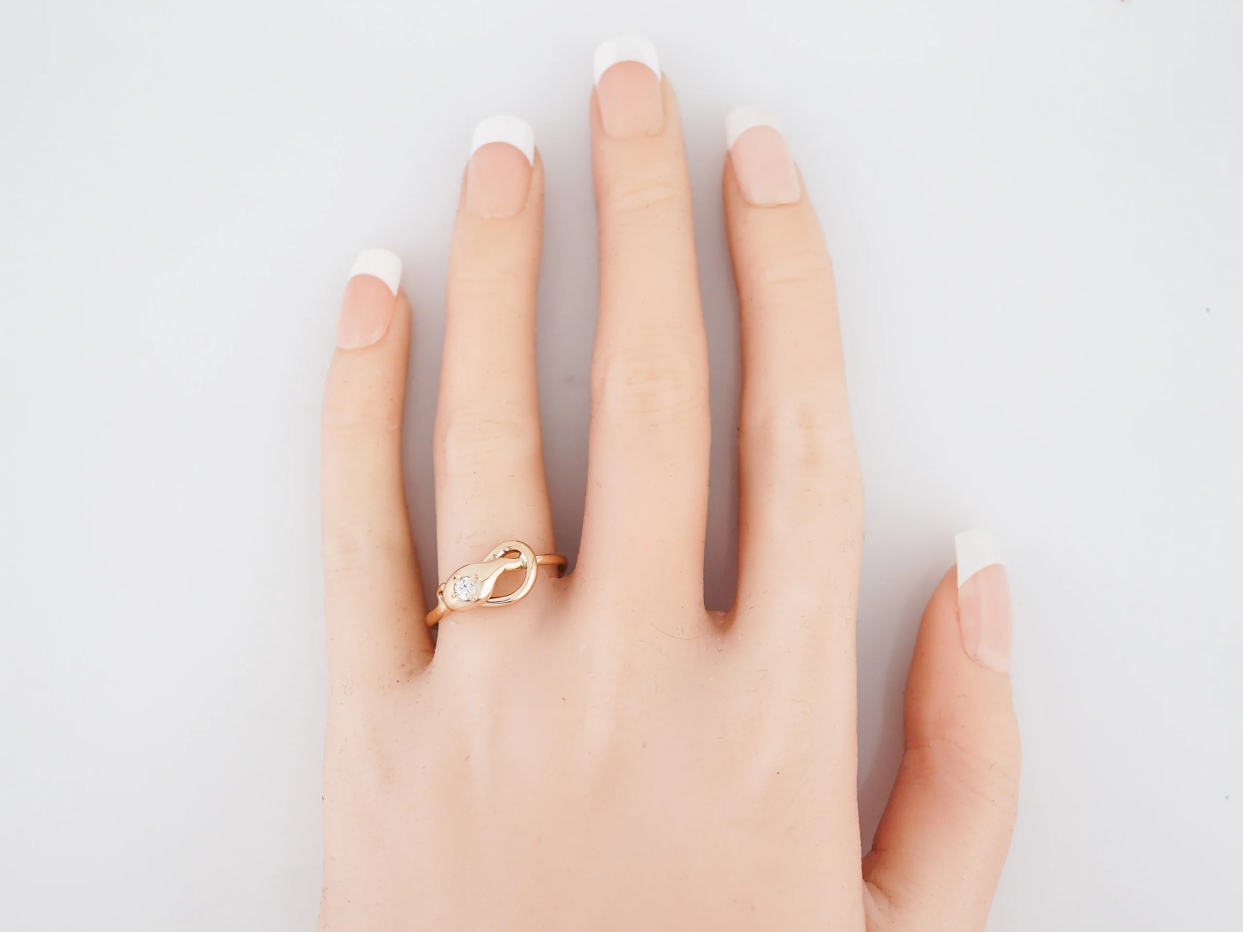 Antique Snake Right Hand Ring Victorian .07 Transitional Cut Diamond in 14K Rose Gold - Image 5