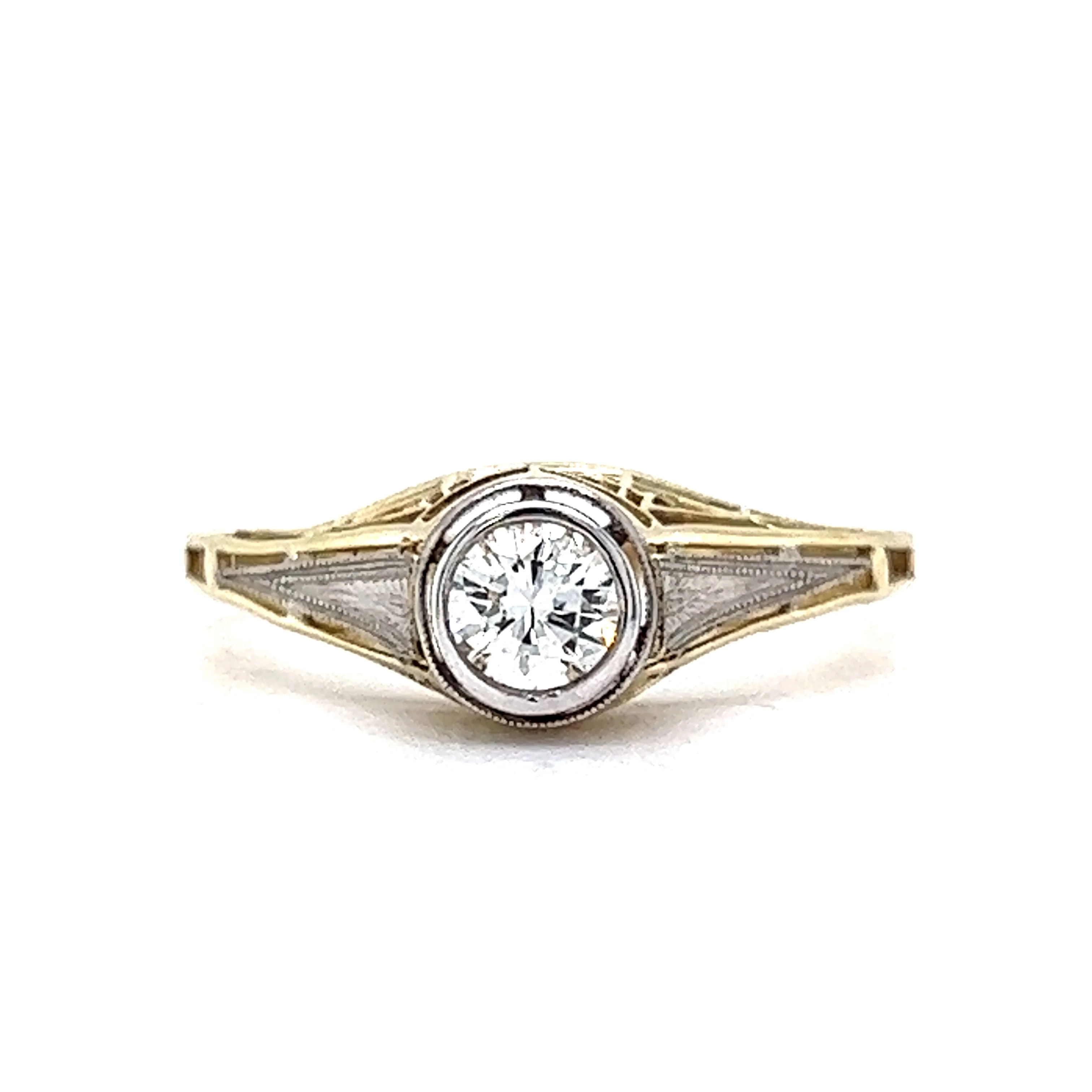 Antique Two-Tone Diamond Engagement Ring in Yellow Gold & Platinum