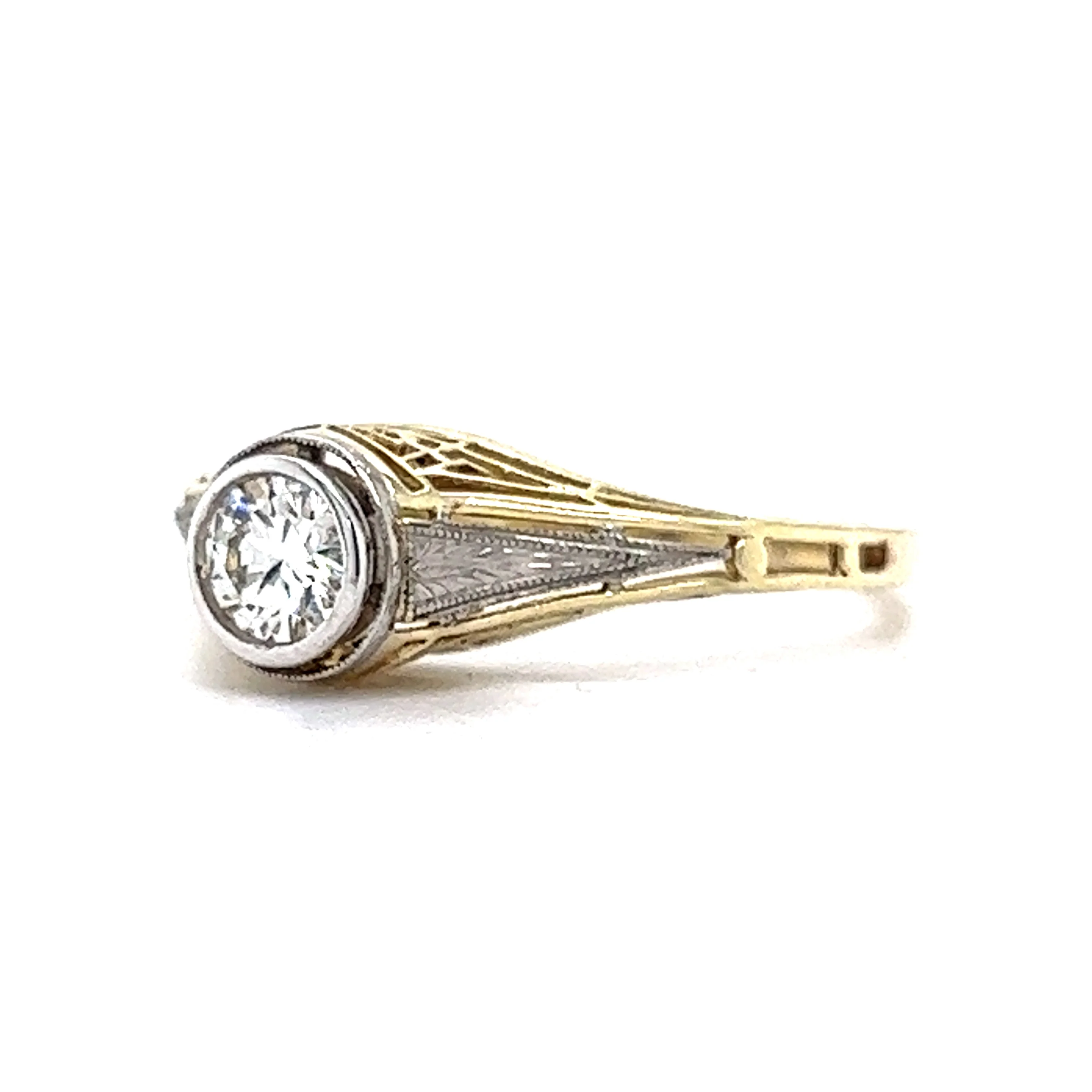Antique Two-Tone Diamond Engagement Ring in Yellow Gold & Platinum - Image 2