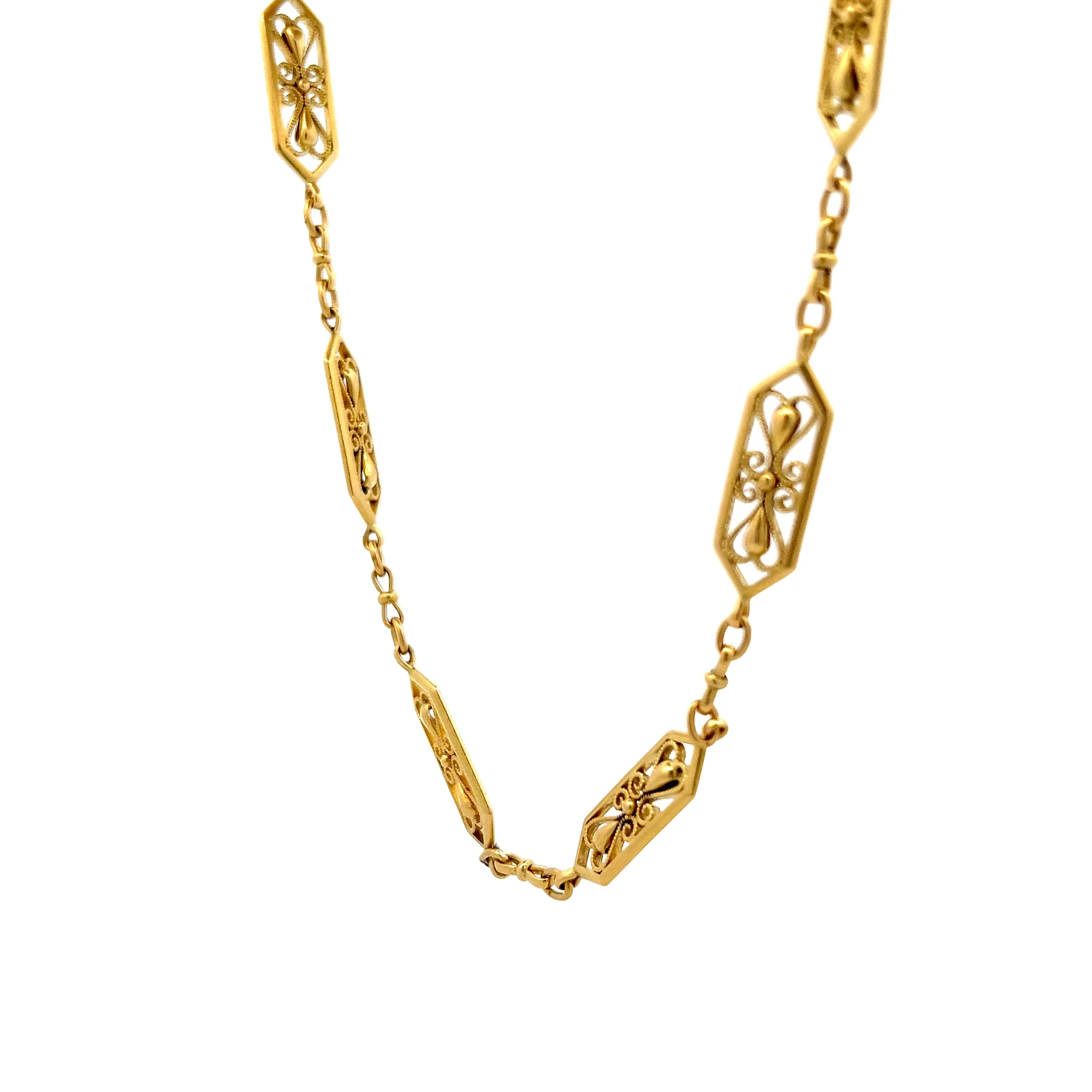 Antique Victorian 60" Filigree Link Chain Necklace in 18k - Image 2