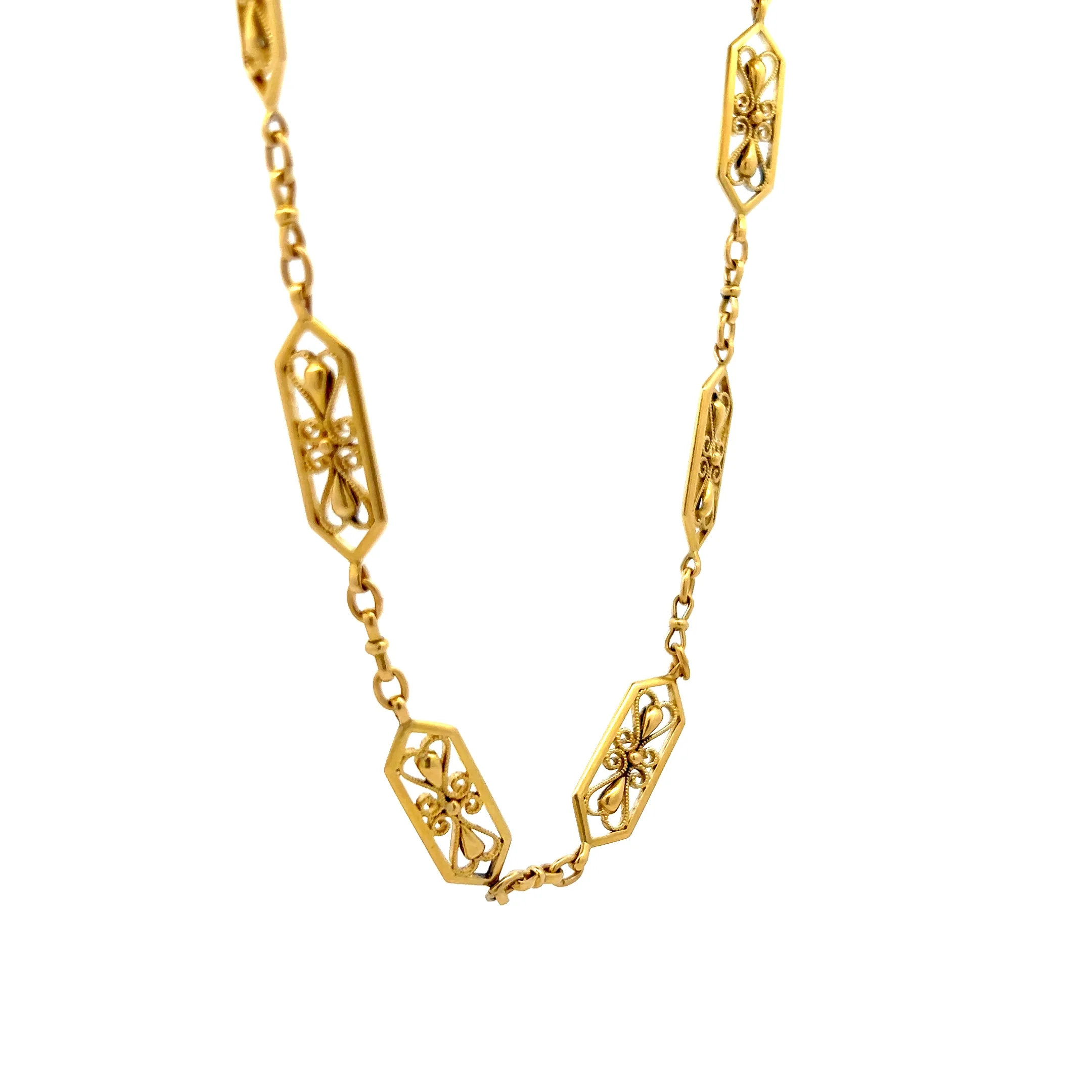 Antique Victorian 60" Filigree Link Chain Necklace in 18k - Image 3