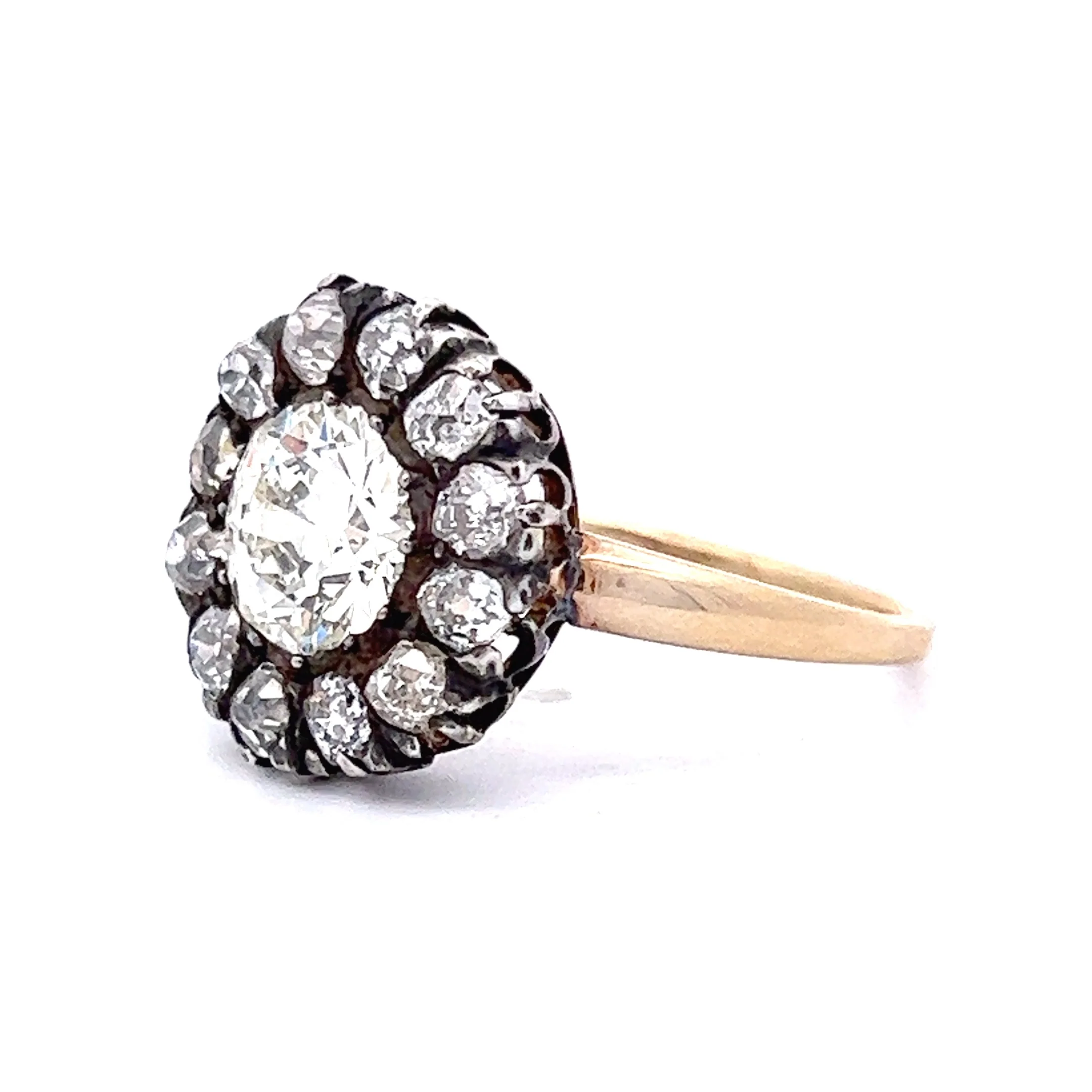 Antique Victorian Diamond Cluster Ring in Sterling Silver & 14k Gold - Image 2