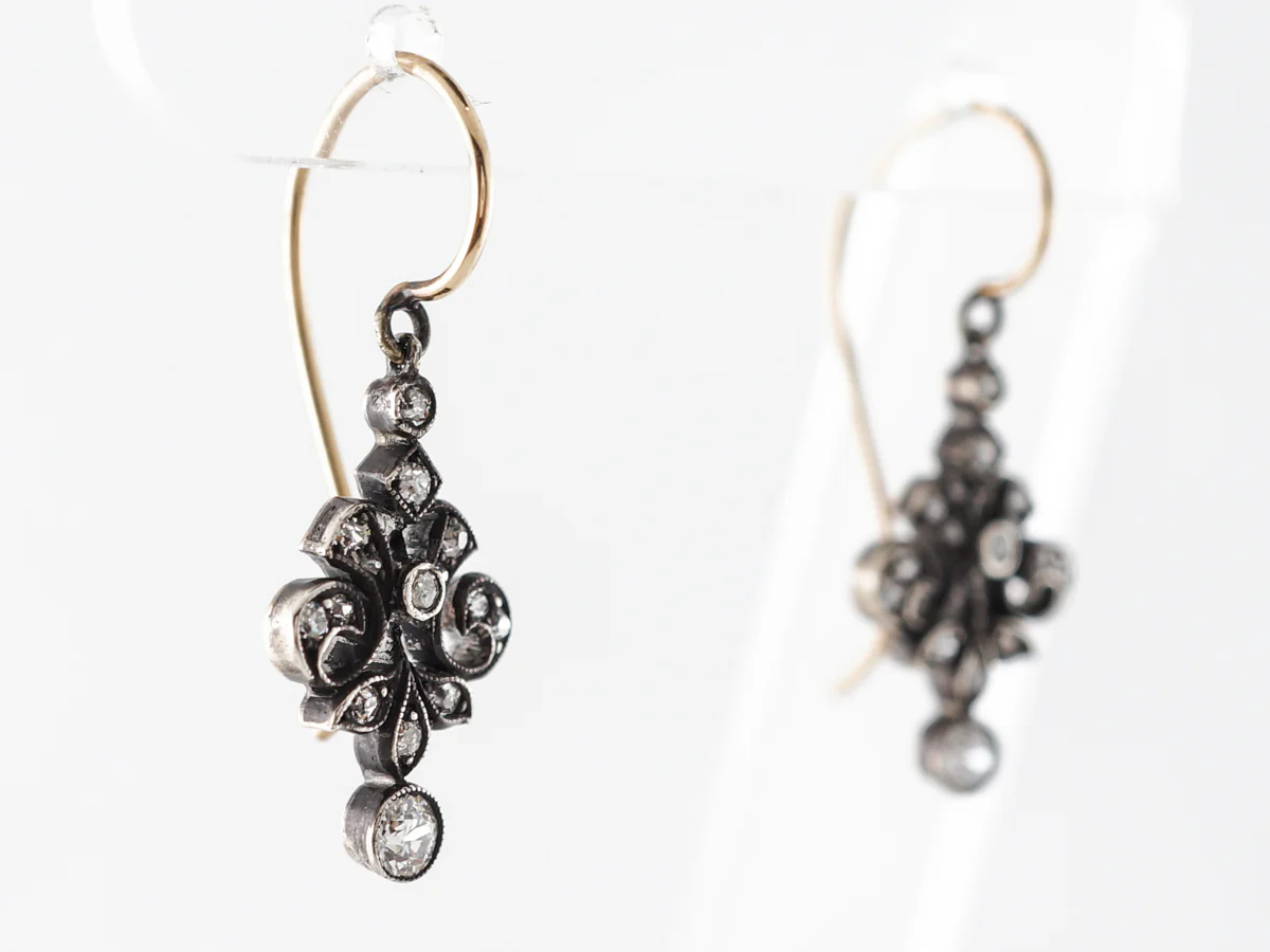 Antique Victorian Diamond Earrings in Gold & Silver - Image 2