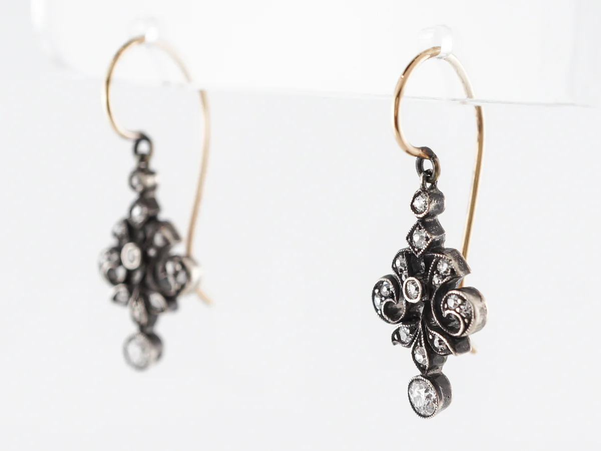 Antique Victorian Diamond Earrings in Gold & Silver - Image 3