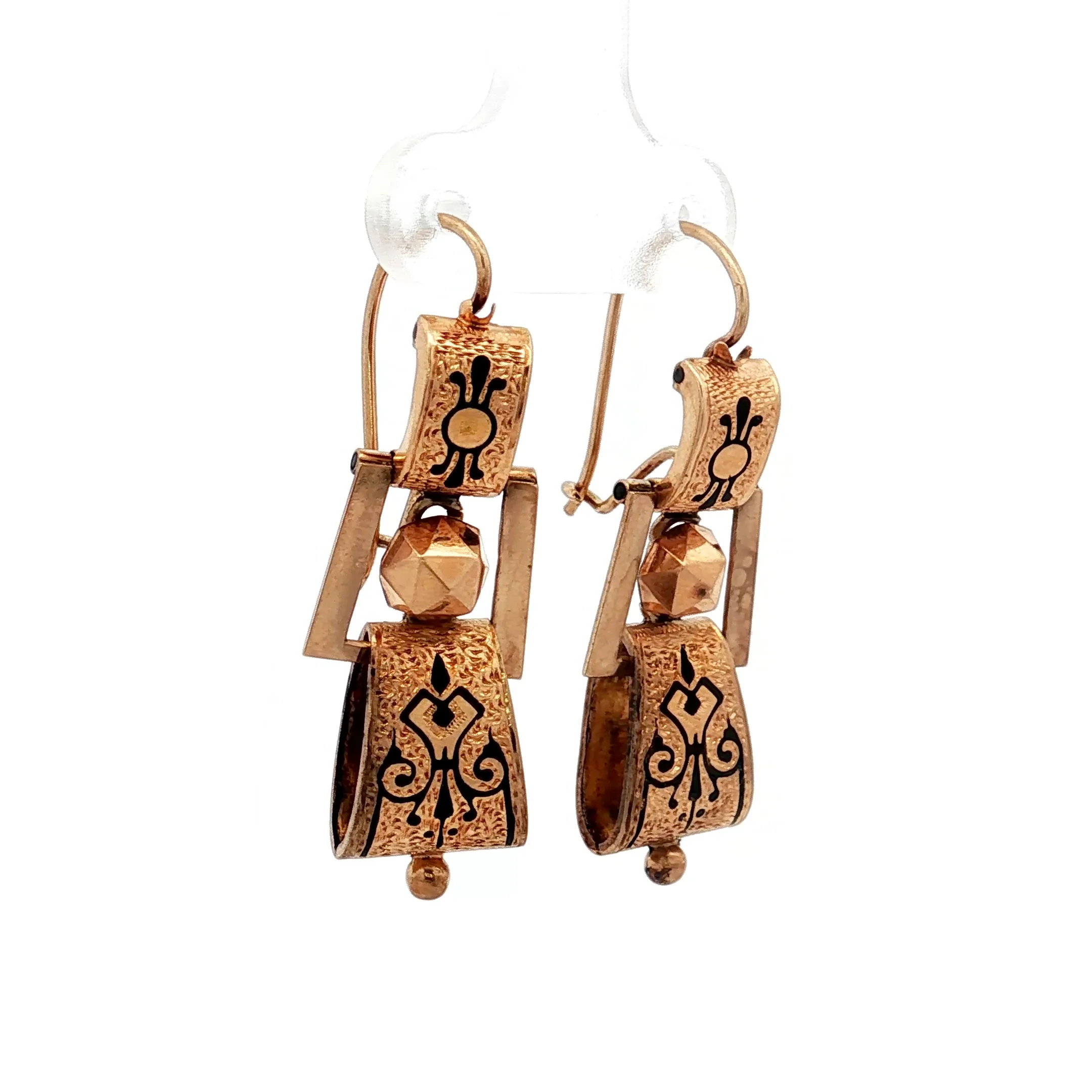 Antique Victorian Enamel Drop Earrings in 14k - Image 3