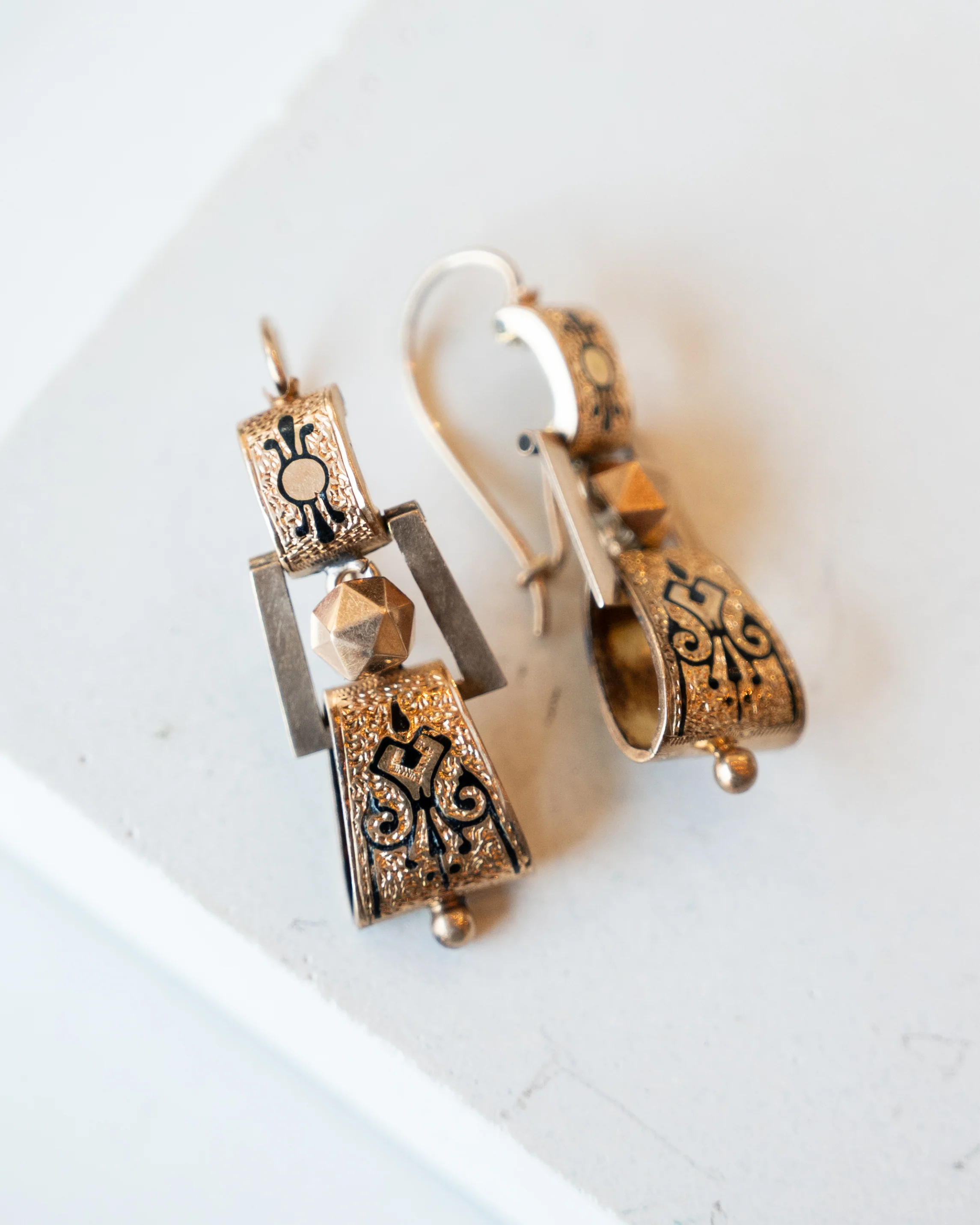 Antique Victorian Enamel Drop Earrings in 14k - Image 4