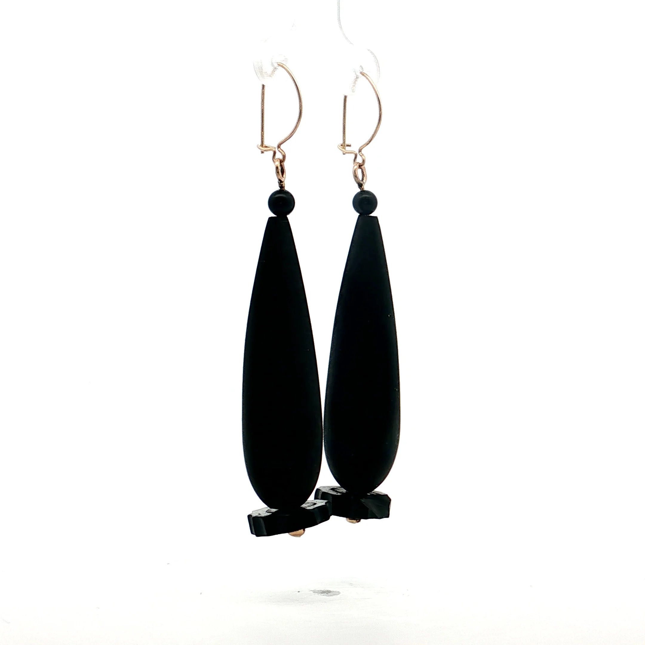 Antique Victorian Gutta Percha Drop Earrings 14k - Image 3