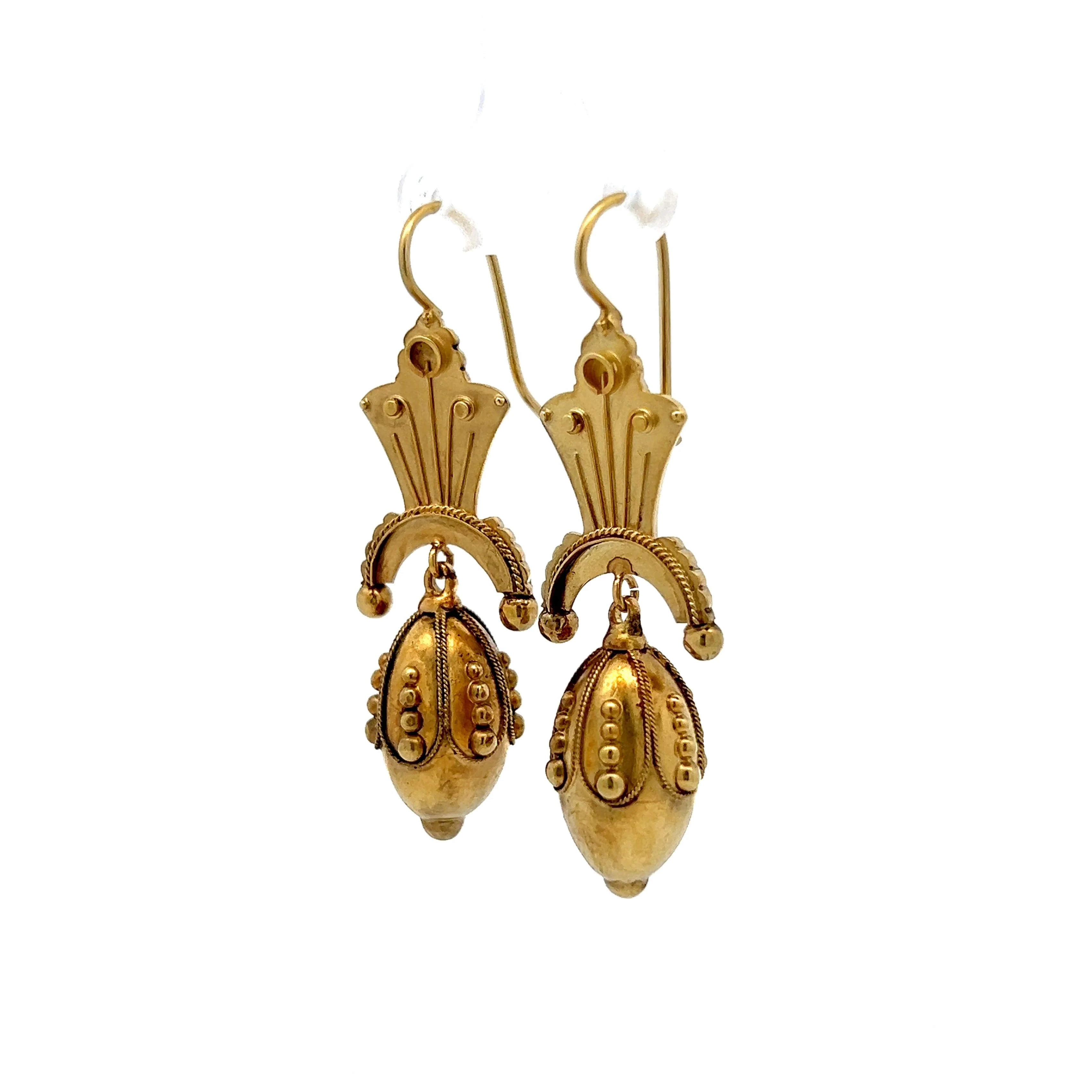 Antique Victorian Hollow Dangle Earrings in 15k Yellow Gold - Image 2