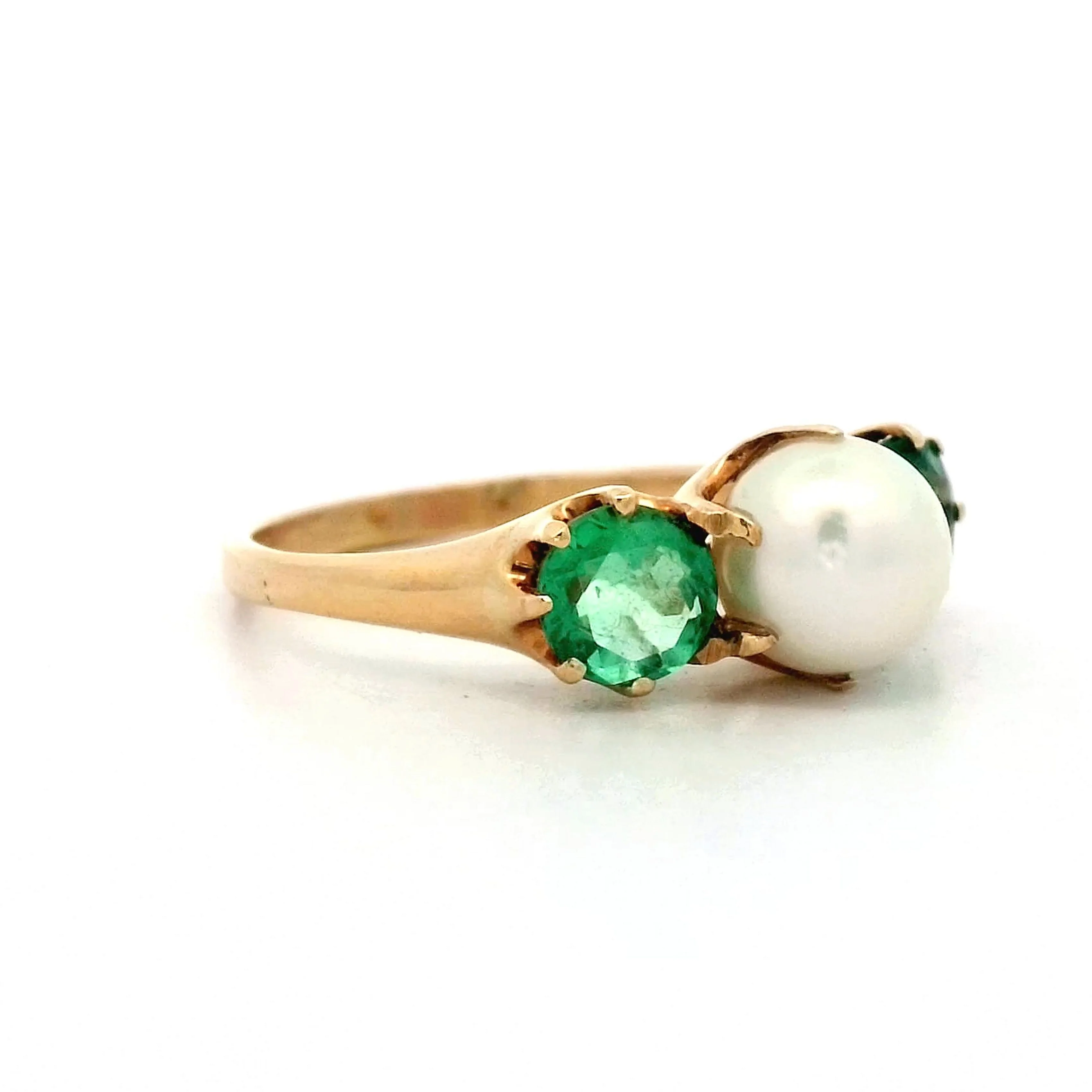 Antique Victorian Pearl & Emerald Ring in 14k - Image 3