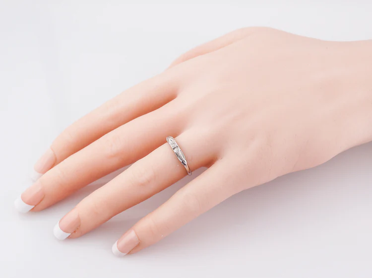 Antique Wedding Band Art Deco .03 Single Cut Diamond in 14k White Gold - Image 9