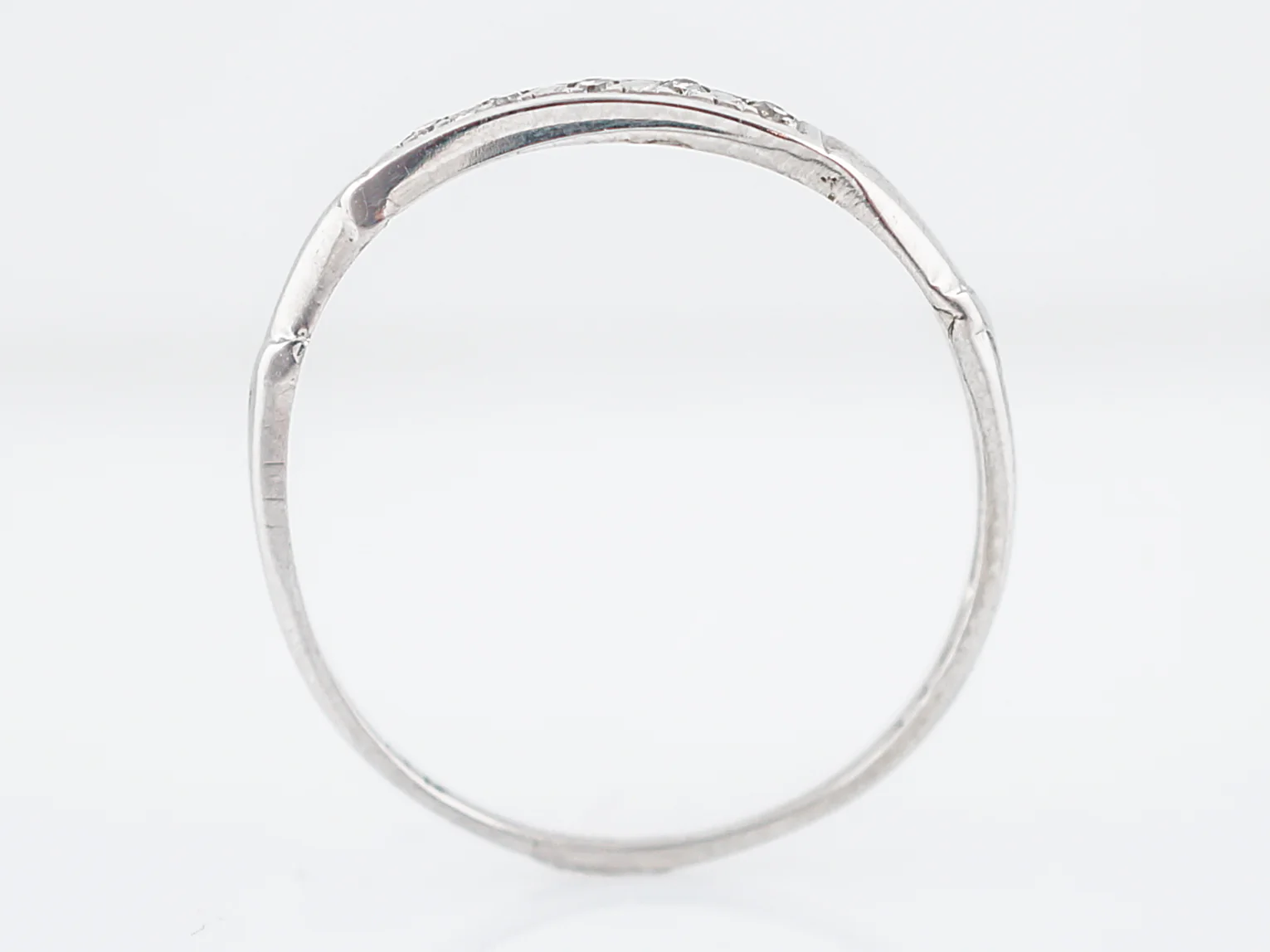 Antique Wedding Band Art Deco .03 Single Cut Diamonds in 14k White Gold - Image 5
