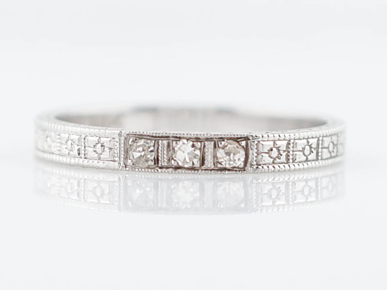 Antique Wedding Band Art Deco .03 Single Cut Diamonds in 18k White Gold