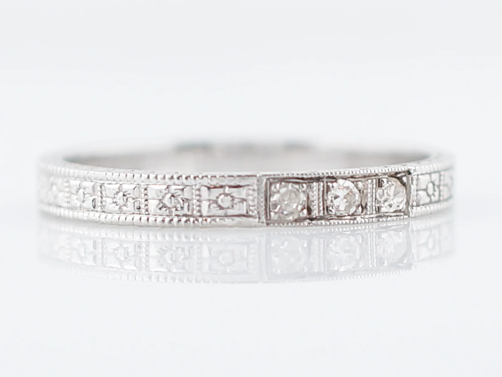 Antique Wedding Band Art Deco .03 Single Cut Diamonds in 18k White Gold - Image 3