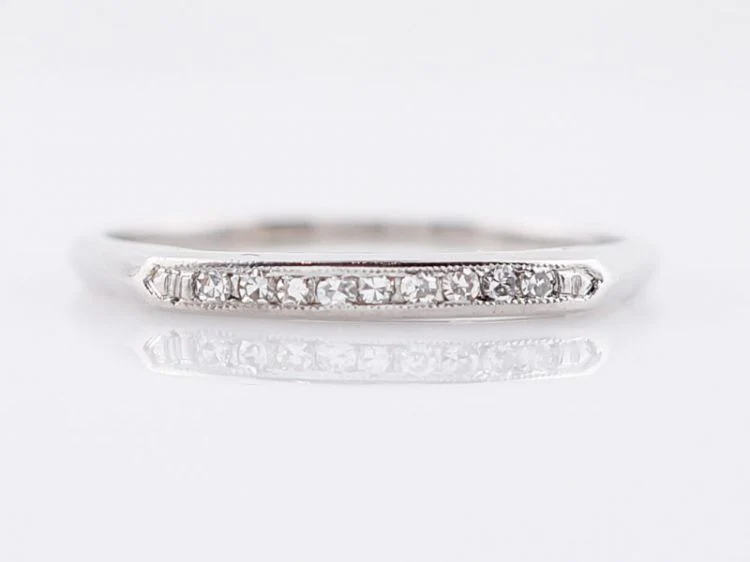 Antique Wedding Band Art Deco .06 Single Cut Diamonds in 14k White Gold