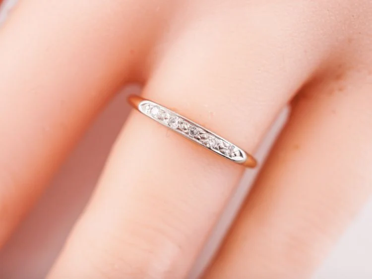 Antique Wedding Band Art Deco .08 Single Cut Diamonds in 14k Yellow Gold - Image 8