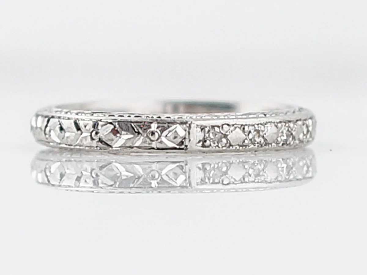 Antique Wedding Band Art Deco .08 Single Cut Diamonds in 18k White Gold - Image 3