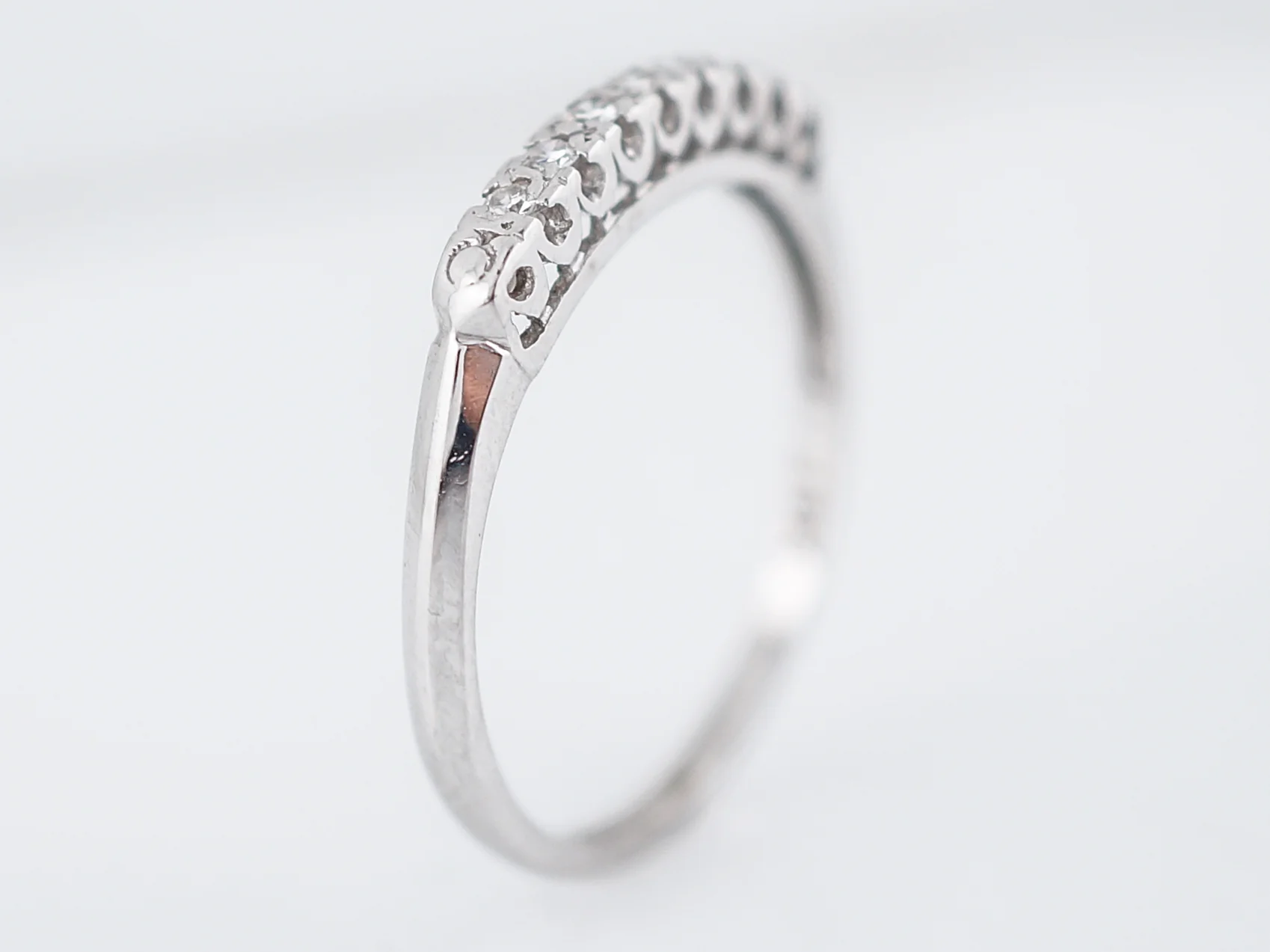 Antique Wedding Band Art Deco .08 Single Cut Round Diamond in 18k White Gold - Image 4