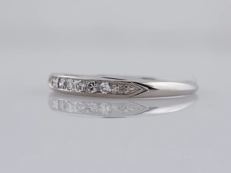 Antique Wedding Band Art Deco .10cttw Single Cut Diamonds in Platinum - Image 3