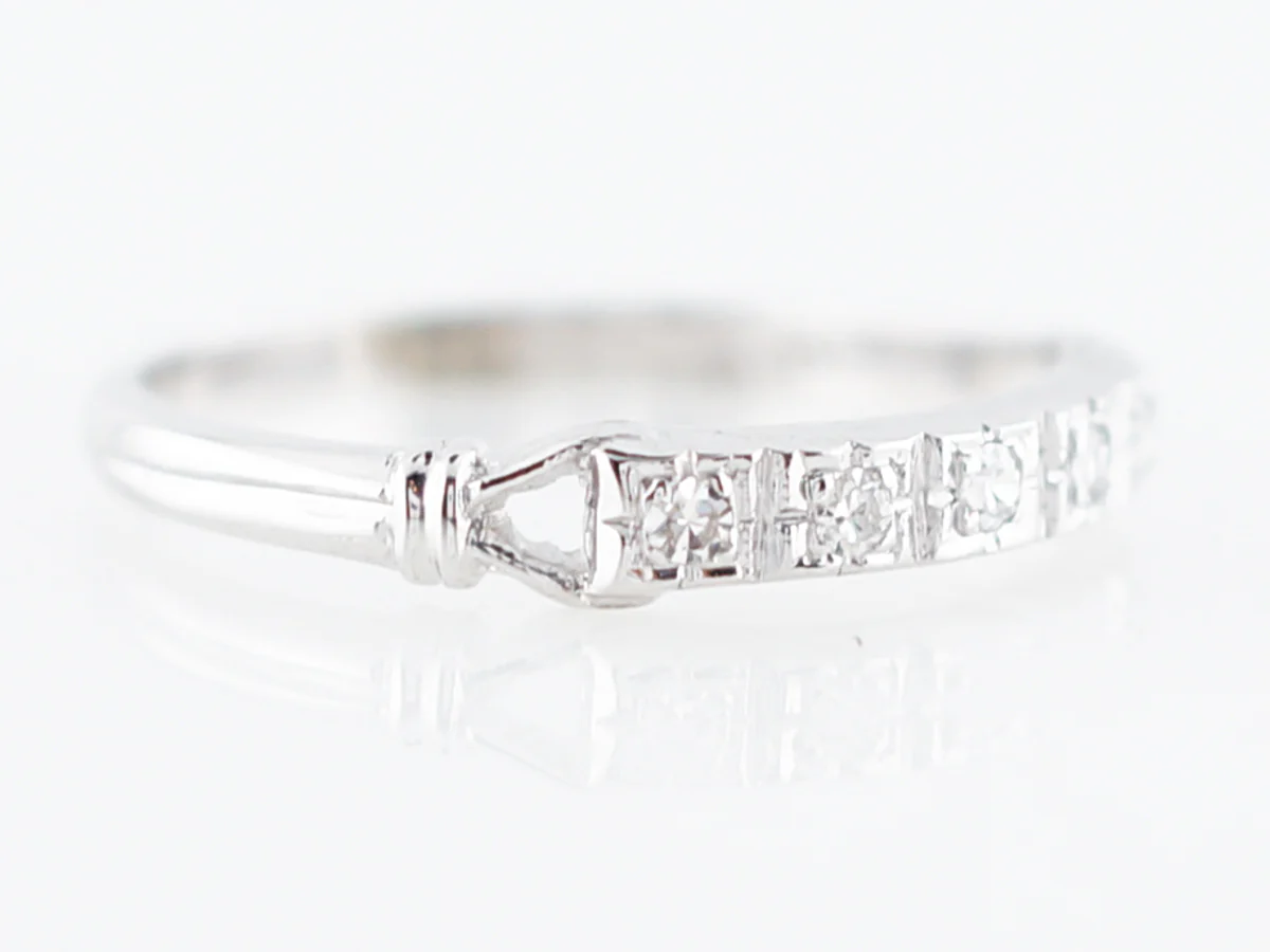 Antique Wedding Band Art Deco .13 Single Cut Diamonds in 18k White Gold - Image 3