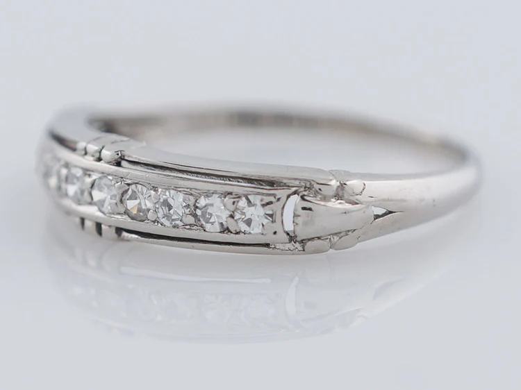Antique Wedding Band Art Deco .15 cttw Single Cut Diamonds in Vintage Platinum - Image 3
