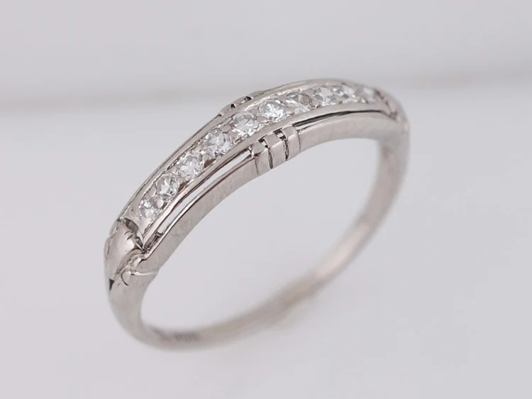 Antique Wedding Band Art Deco .15 cttw Single Cut Diamonds in Vintage Platinum - Image 5