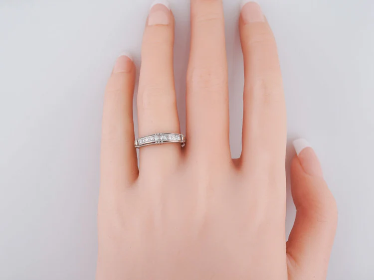 Antique Wedding Band Art Deco .15 cttw Single Cut Diamonds in Vintage Platinum - Image 7