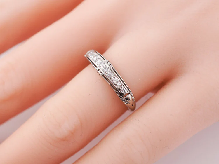 Antique Wedding Band Art Deco .15 cttw Single Cut Diamonds in Vintage Platinum - Image 8